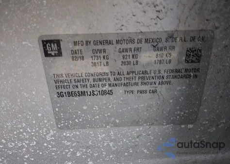 2018 Chevrolet Cruze Lt Auto z USA, uszkodzony, nr VIN 3G1BE6SM1JS610845